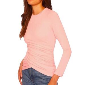 Susana Monaco Revolve Faux Wrap Jersey Top Shirt Blouse Candy Pink Ruched Size M